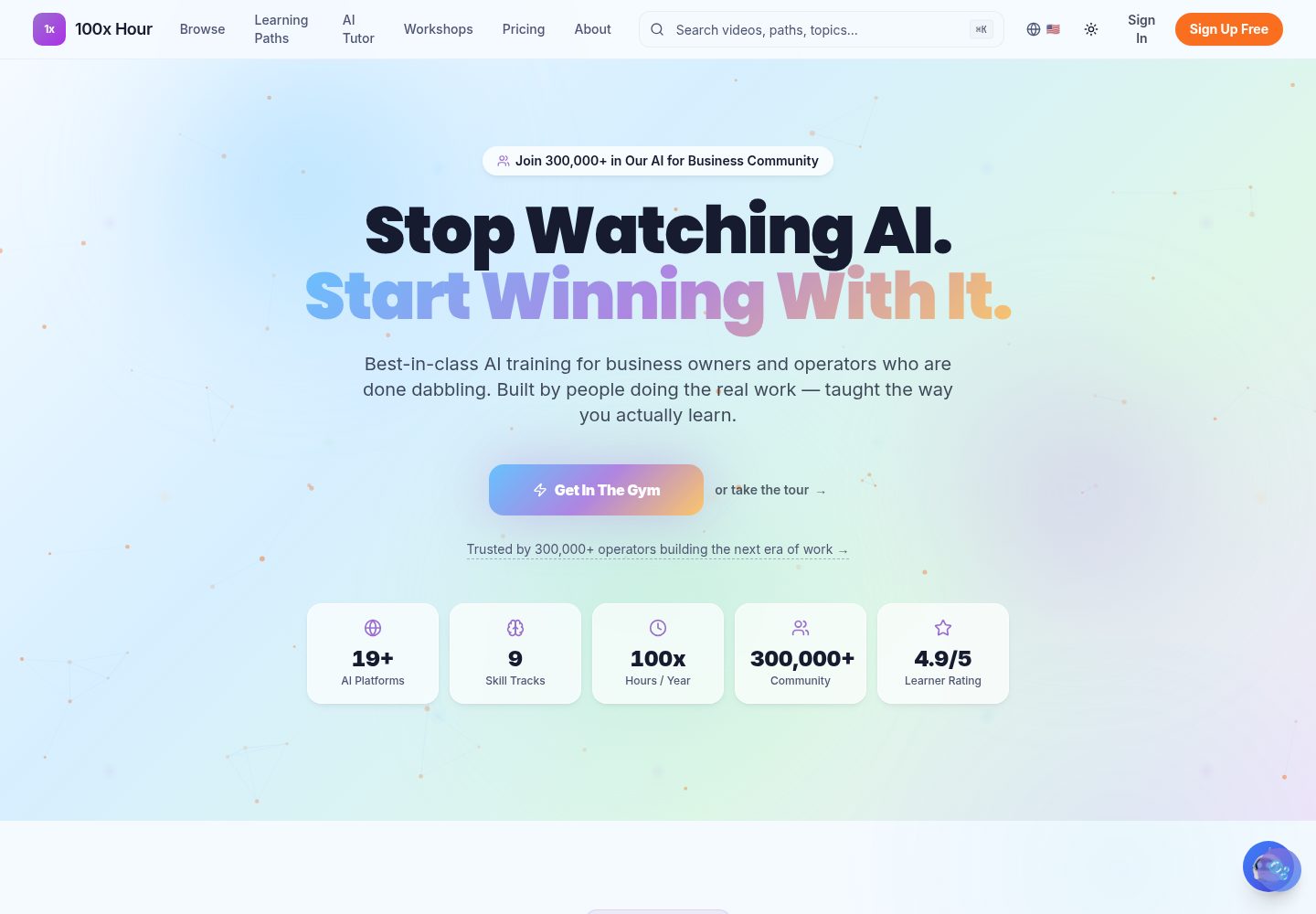 100x Hour public website screenshot