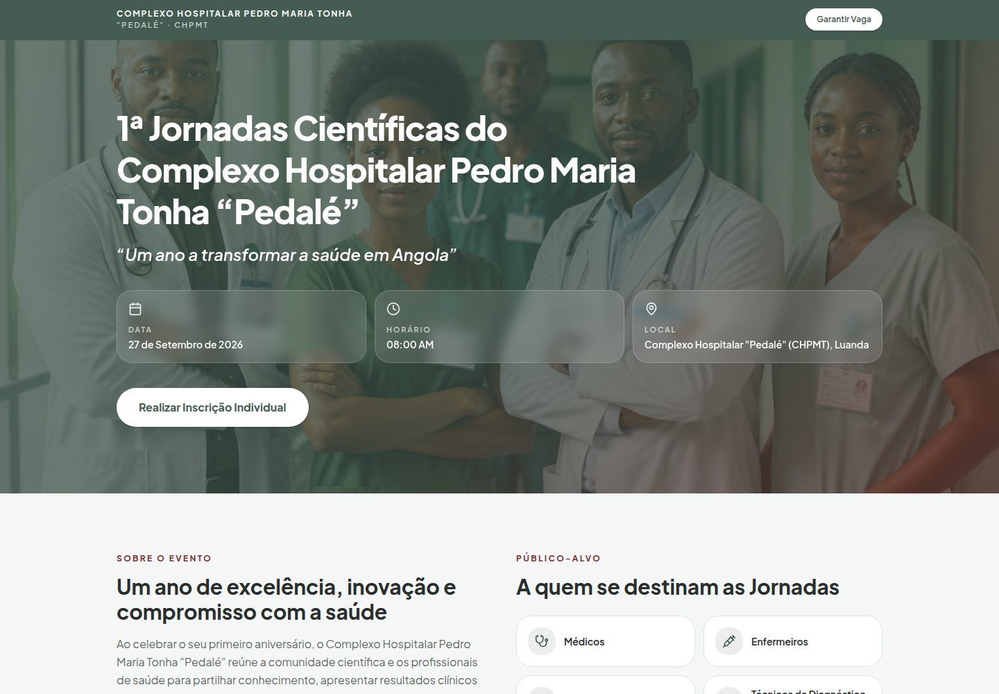 1ª Jornadas Científicas CHPMT Pedalé public website screenshot