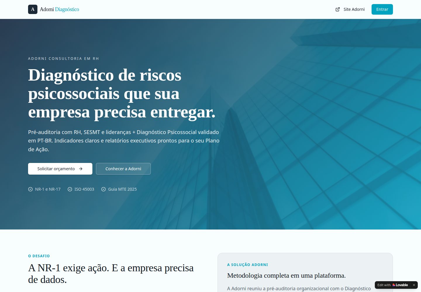 Adorni Diagnóstico public website screenshot