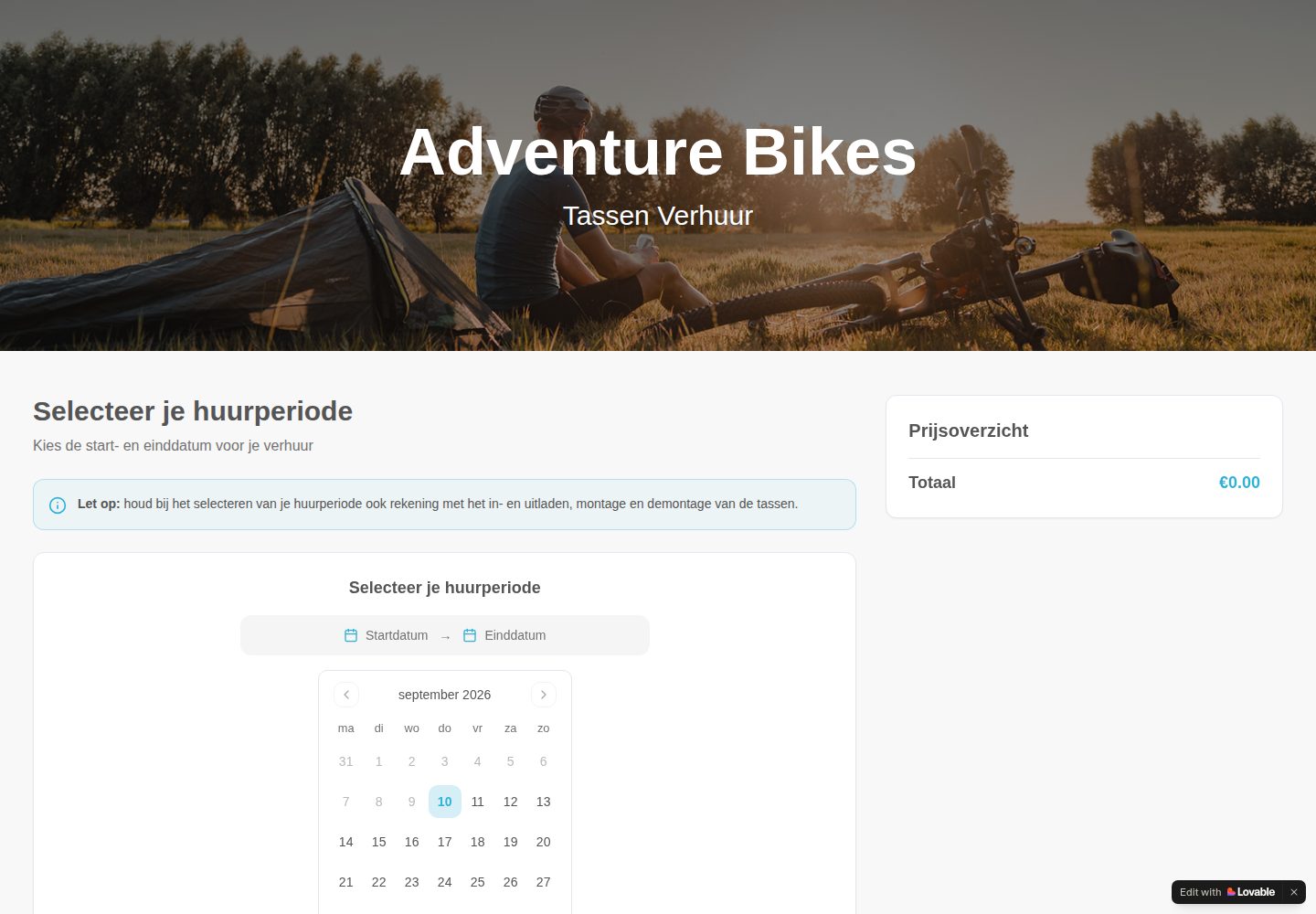 Adventure Bikes public website screenshot