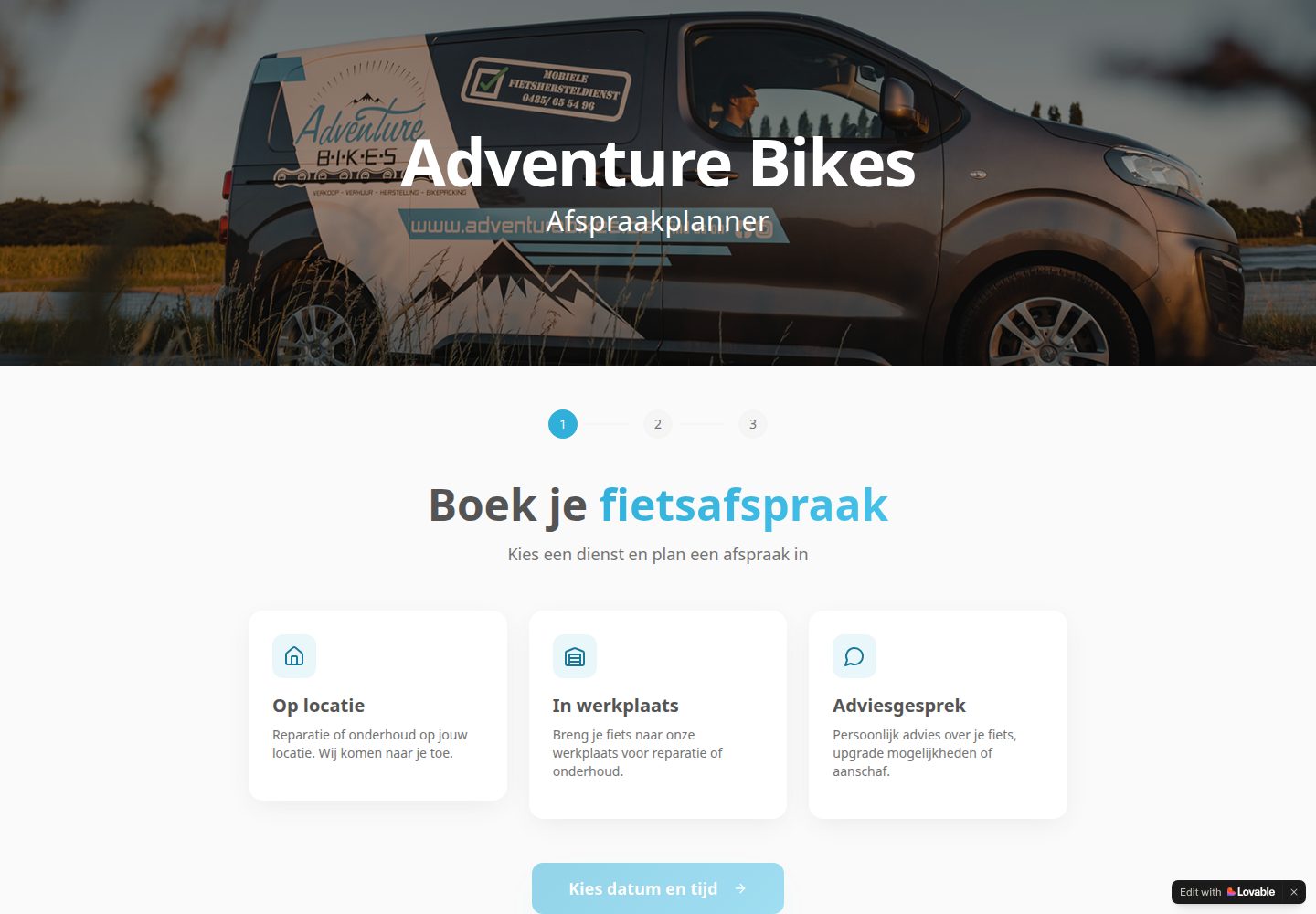 Adventure Bikes public website screenshot