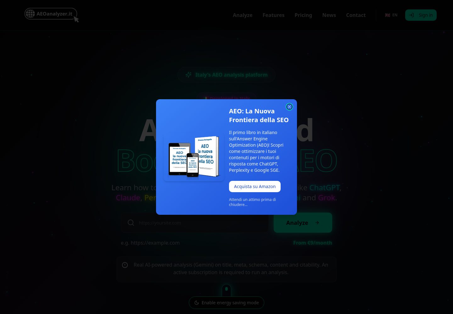 AEO Analyzer public website screenshot