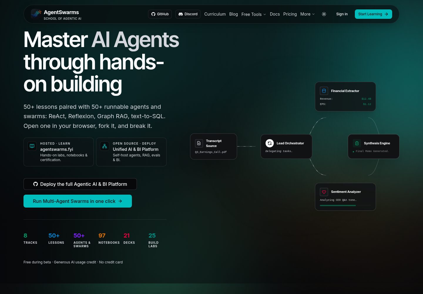 AgentSwarms public website screenshot