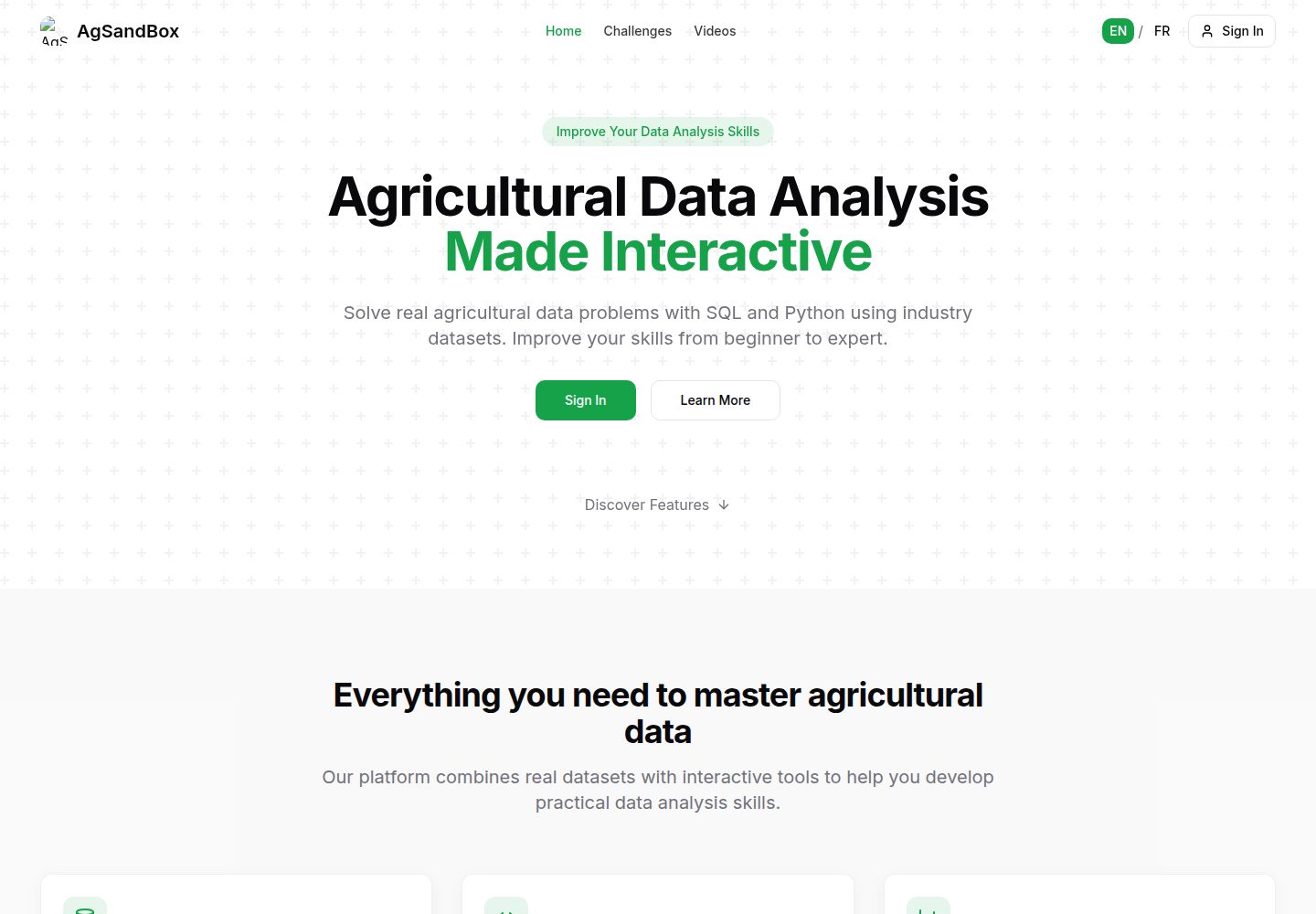 AgSandBox public website screenshot