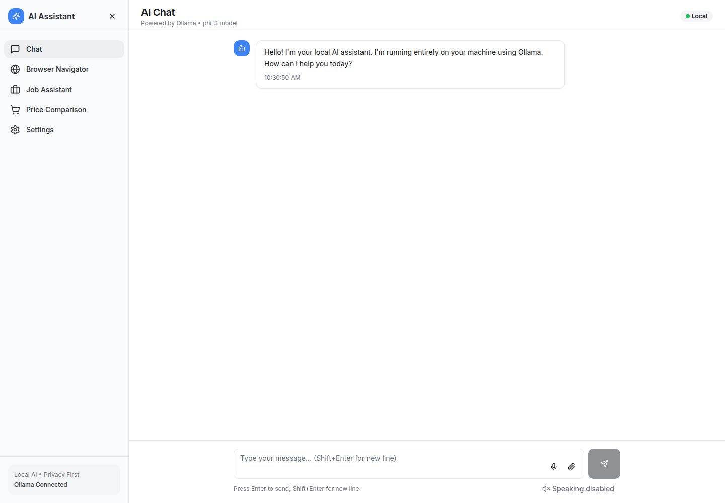 AI Assistant public website screenshot