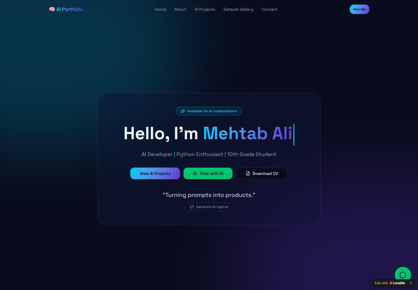 AI Portfolio public website screenshot