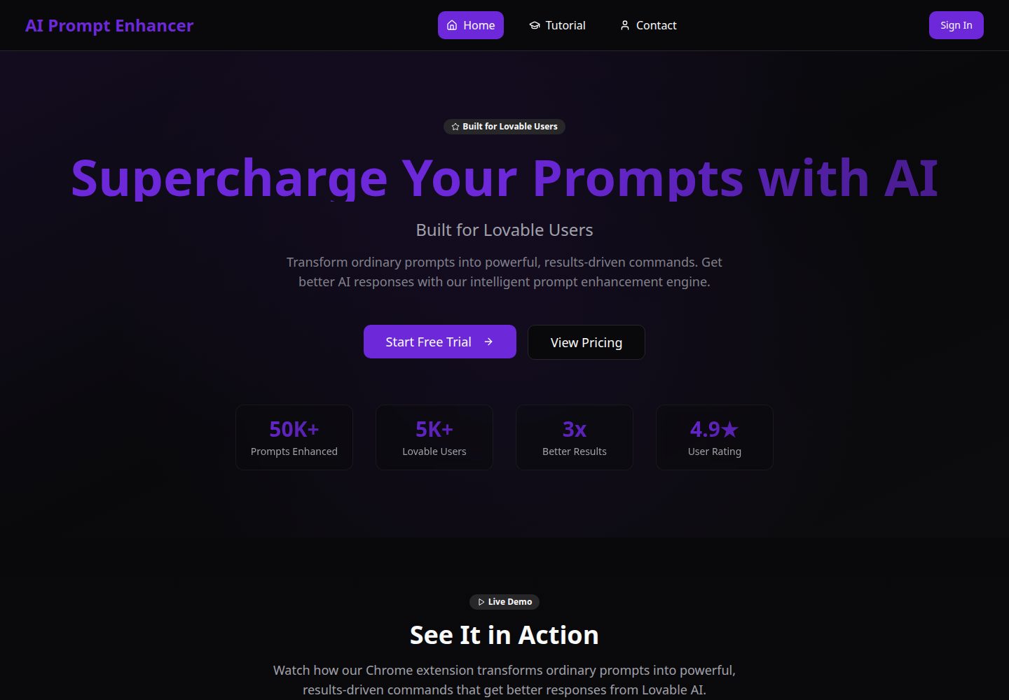 AI Prompt Enhancer public website screenshot