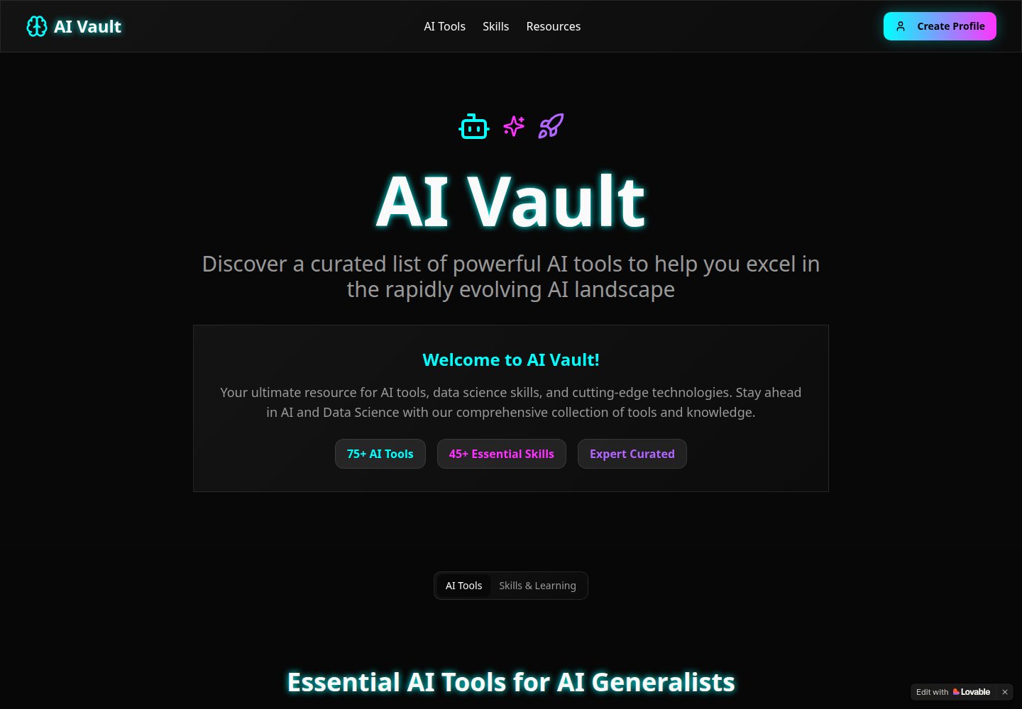 AI Vault public website screenshot