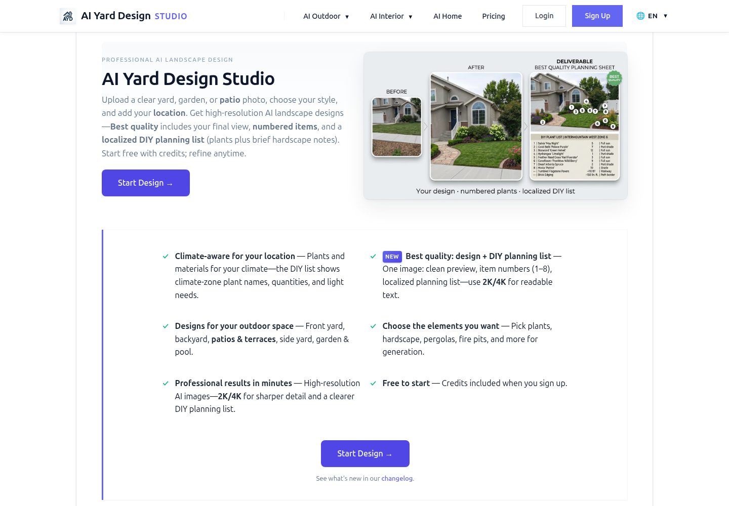 AI Yard Design Studio public website screenshot