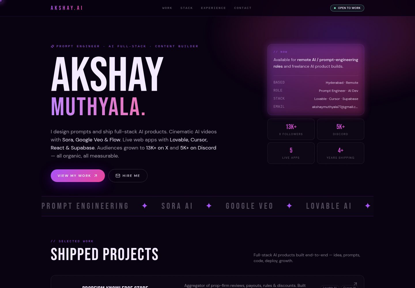 Akshay.AI public website screenshot