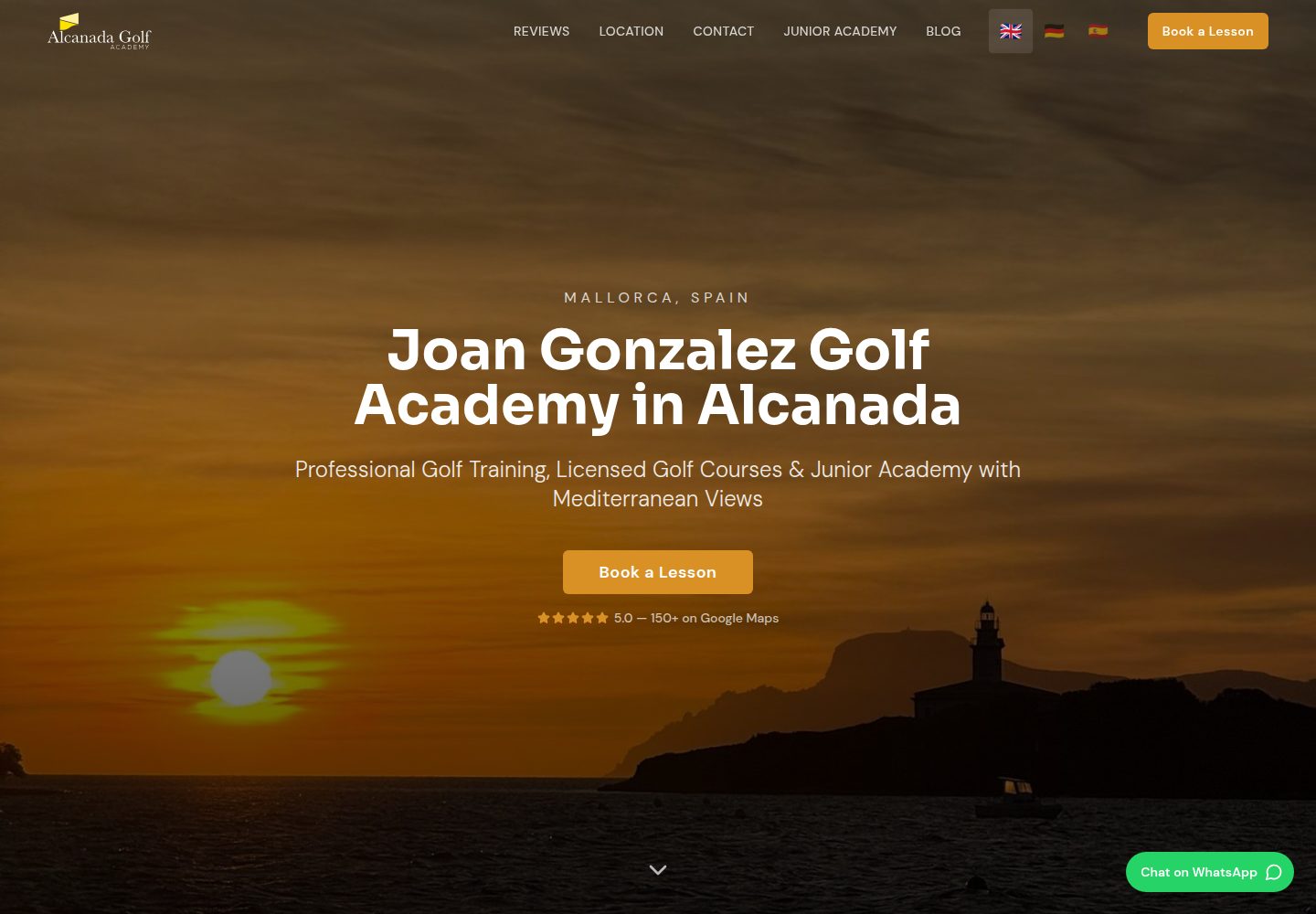 Alcanada Golf Academy public website screenshot