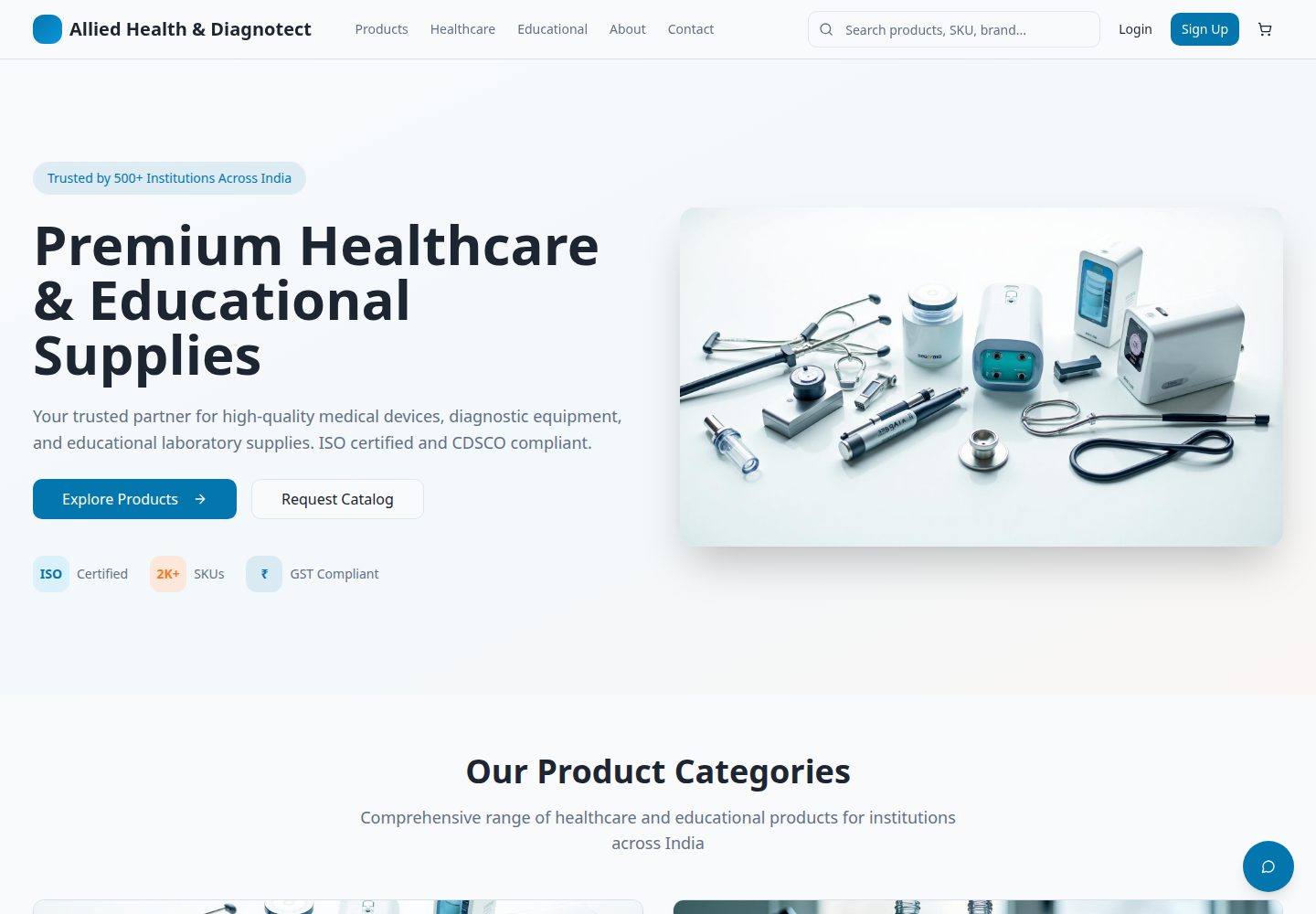 Allied Health & Diagnotect public website screenshot