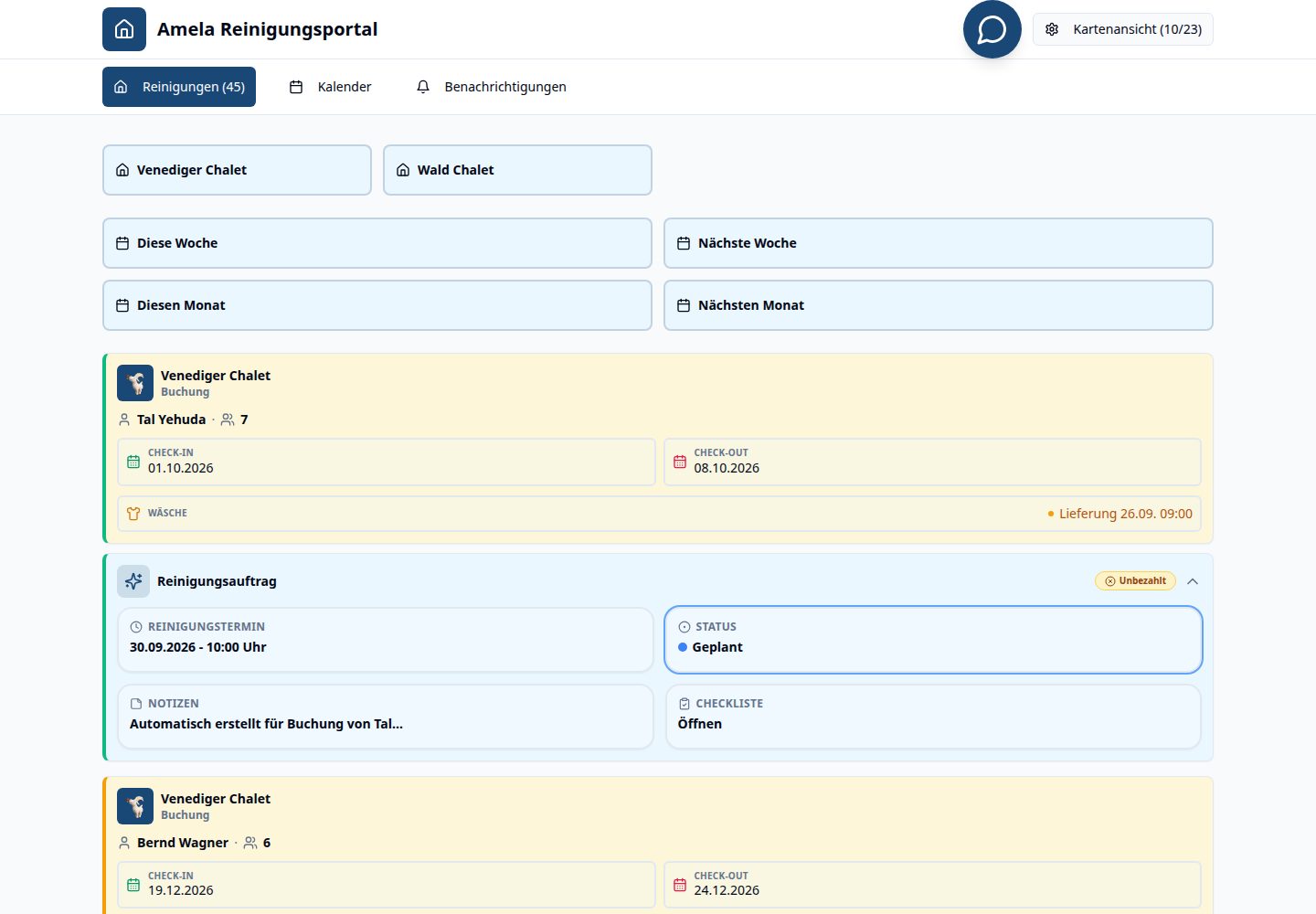 Amela Reinigungsportal public website screenshot