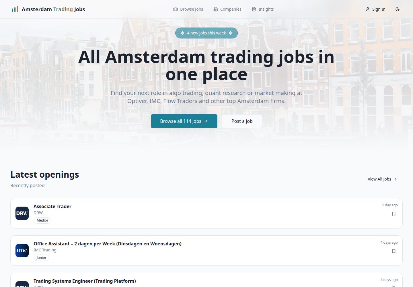 Amsterdam Trading Jobs public website screenshot
