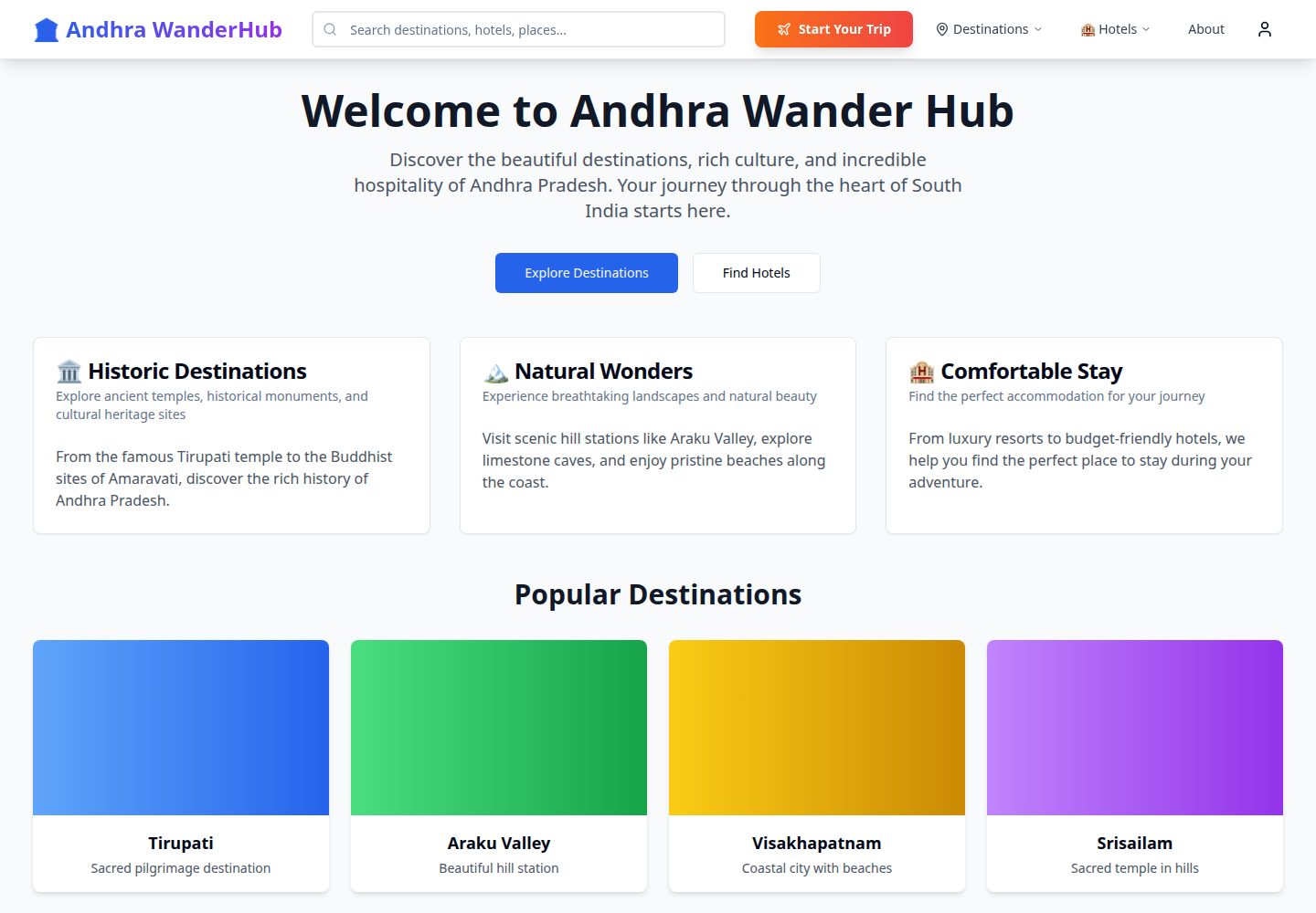 Andhra WanderHub public website screenshot