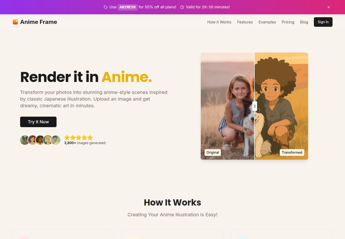 Anime Frame public website screenshot