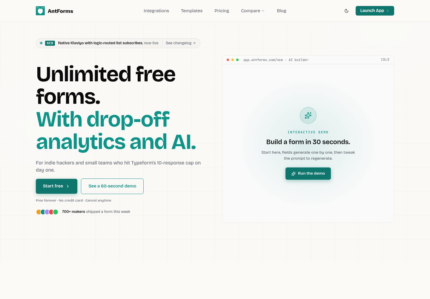 AntForms public website screenshot