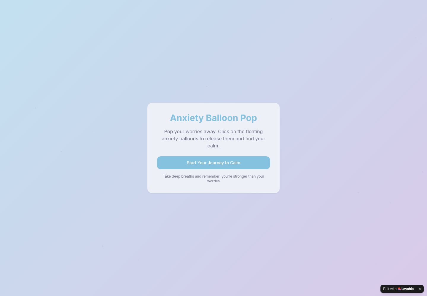 Anxiety Balloon Pop public website screenshot