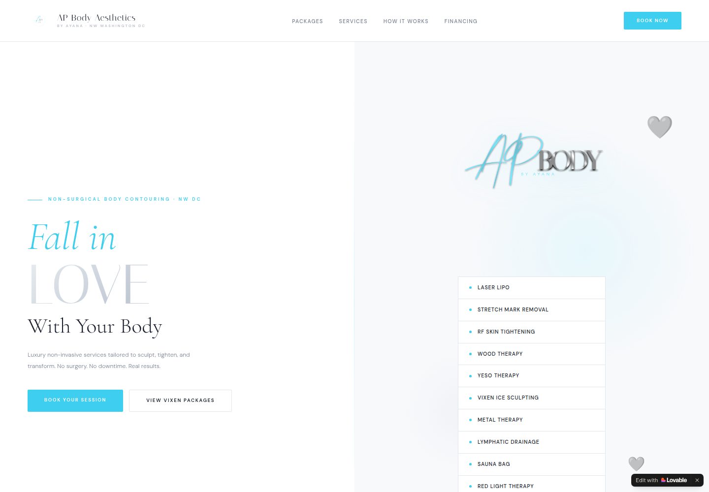 AP Body Aesthetics public website screenshot