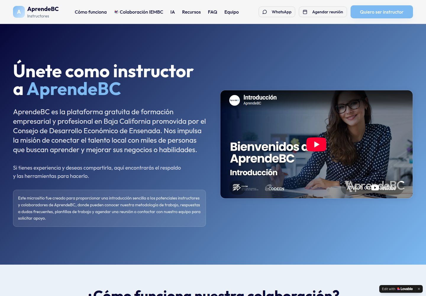 AprendeBC public website screenshot