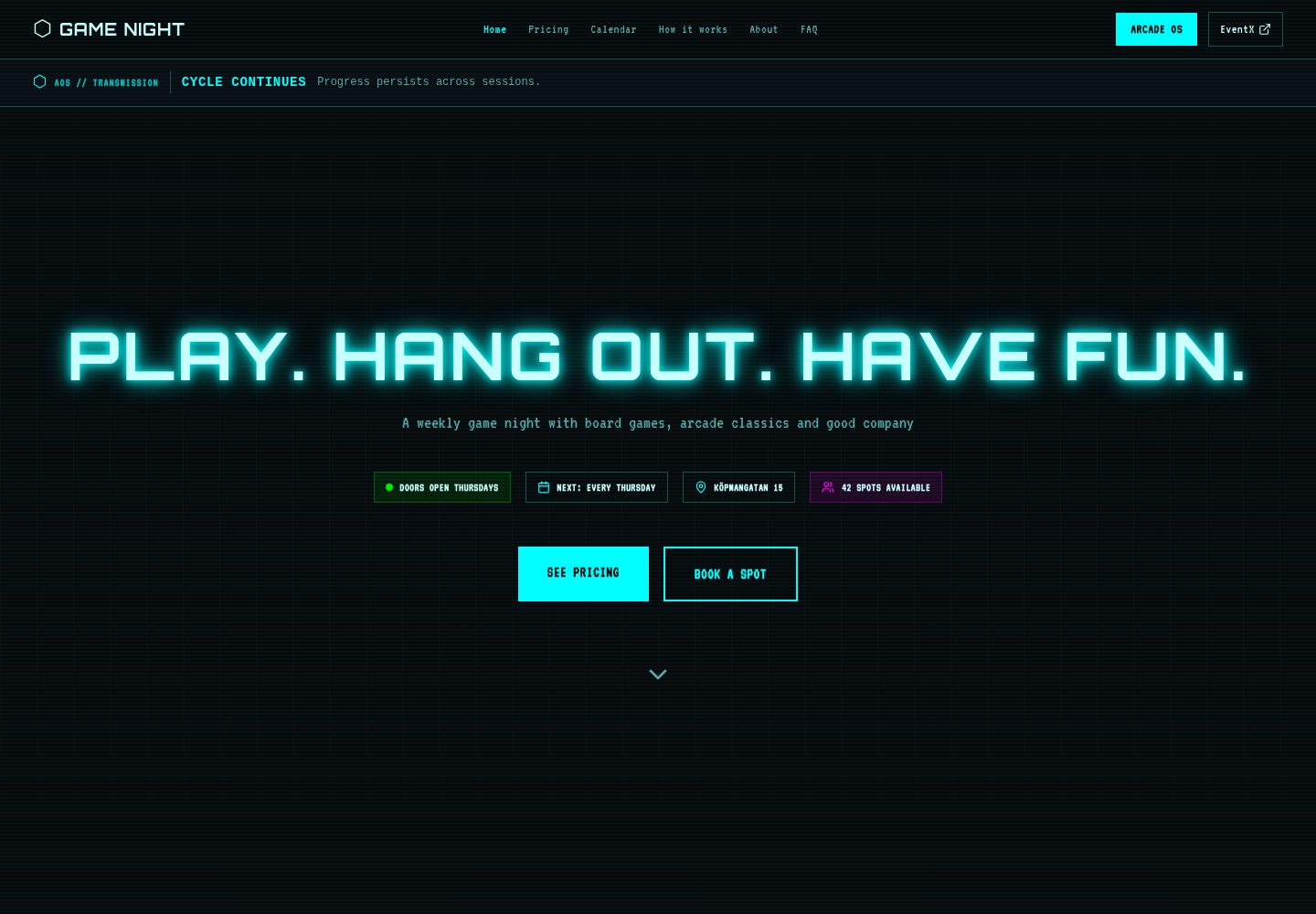 Arcade OS public website screenshot