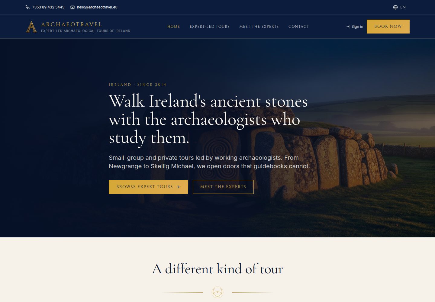 Archaeotravel public website screenshot