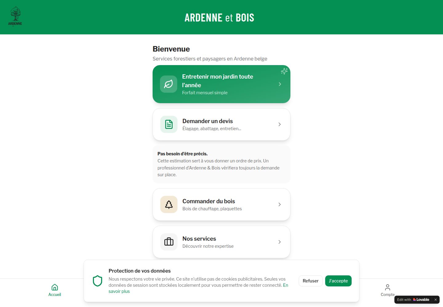 Ardenne et Bois public website screenshot