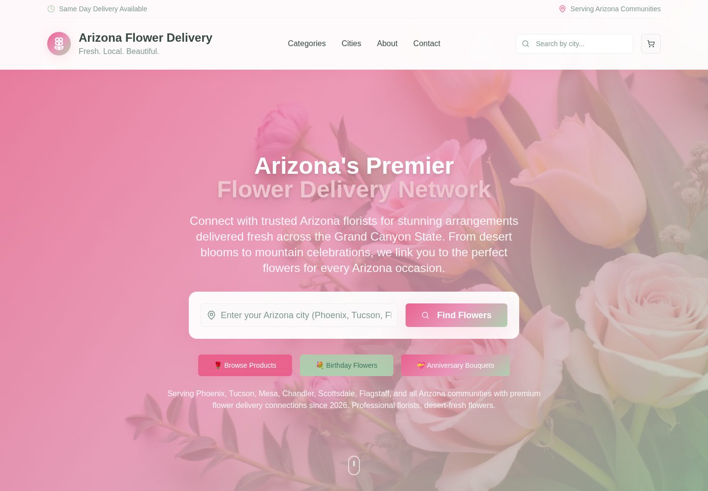 Arizona Flower Delivery public website screenshot