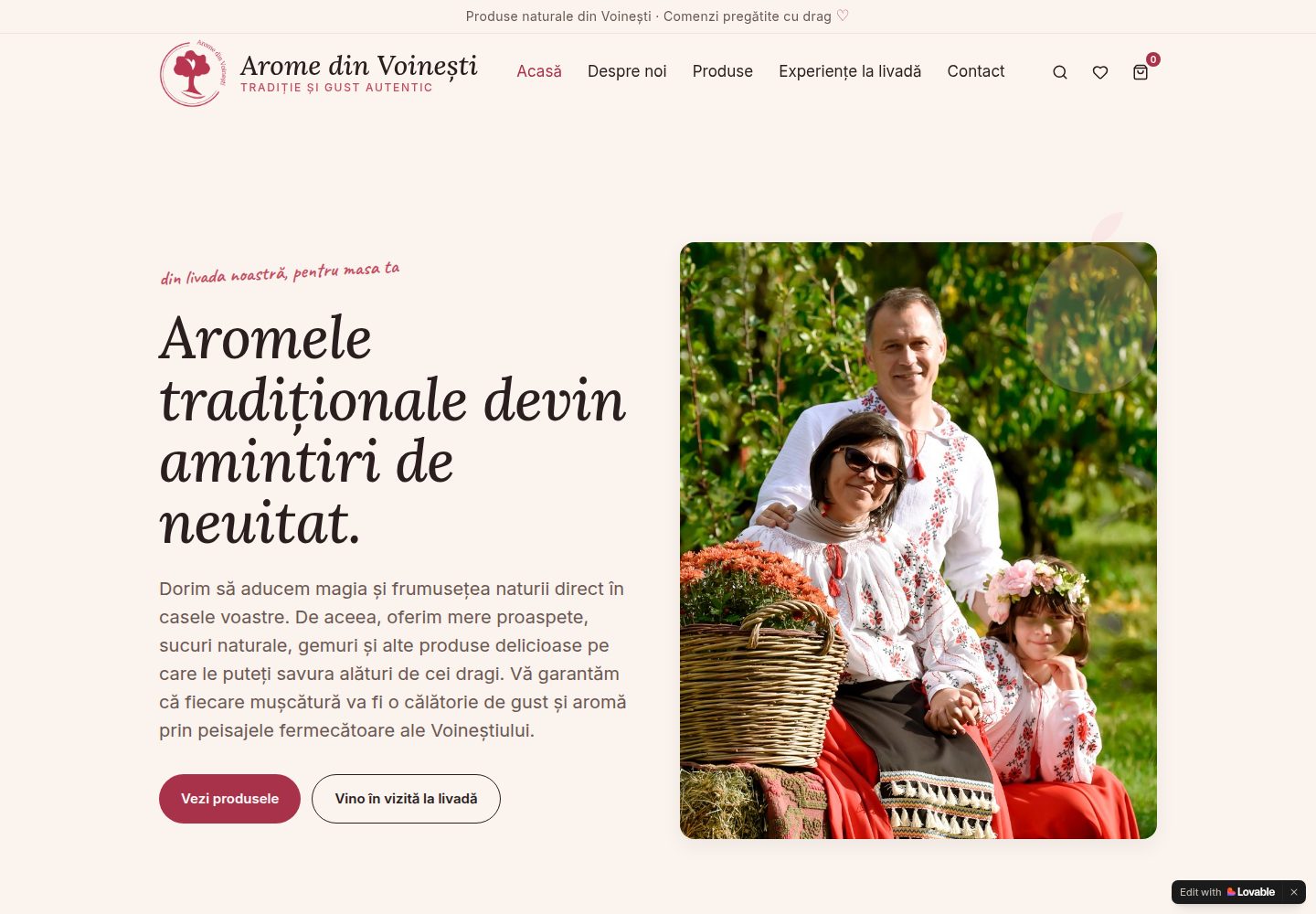 Arome din Voinești public website screenshot