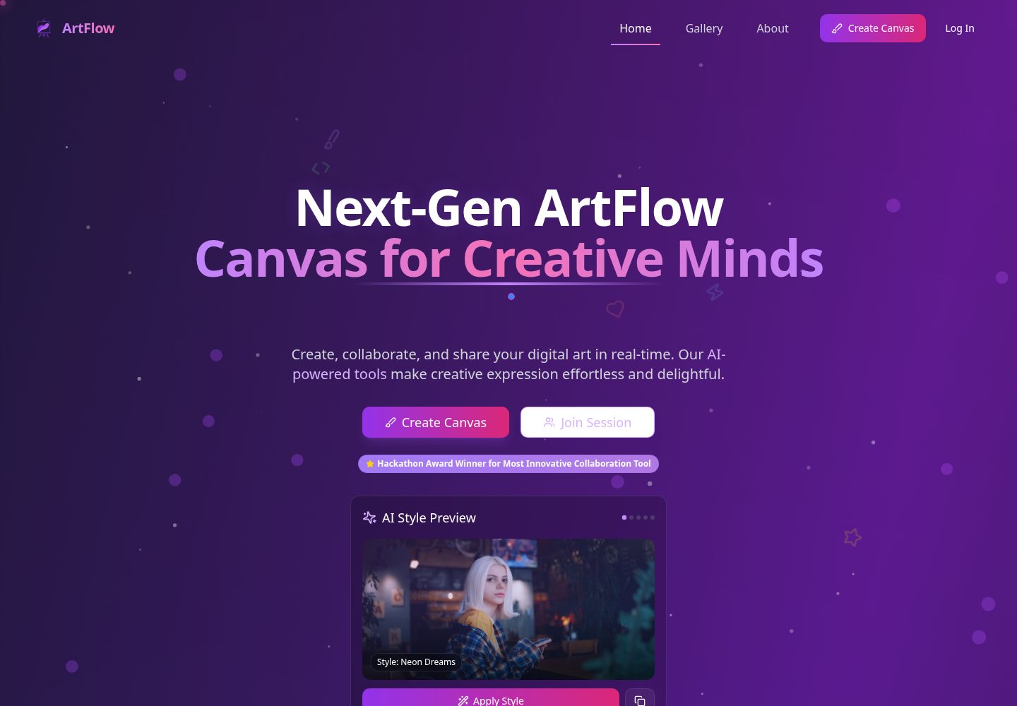 ArtFlow public website screenshot
