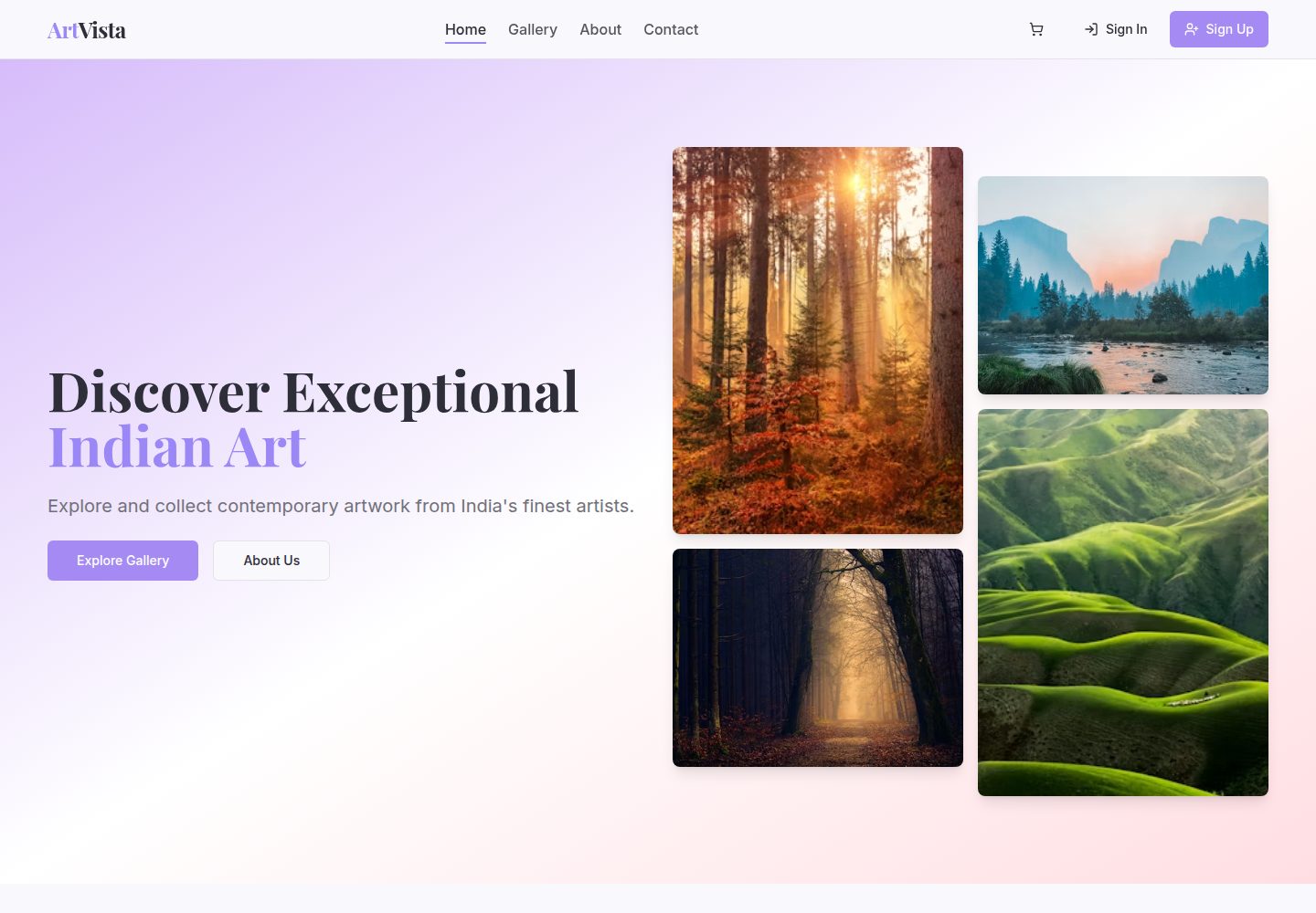 ArtVista public website screenshot