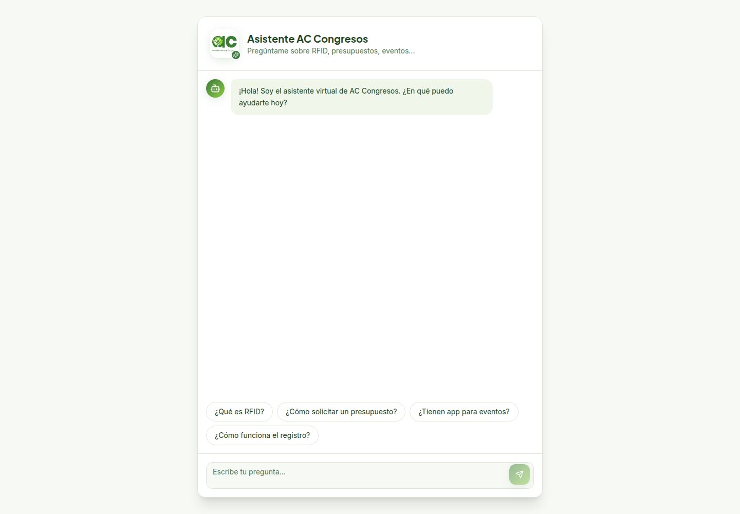 Asistente AC Congresos public website screenshot