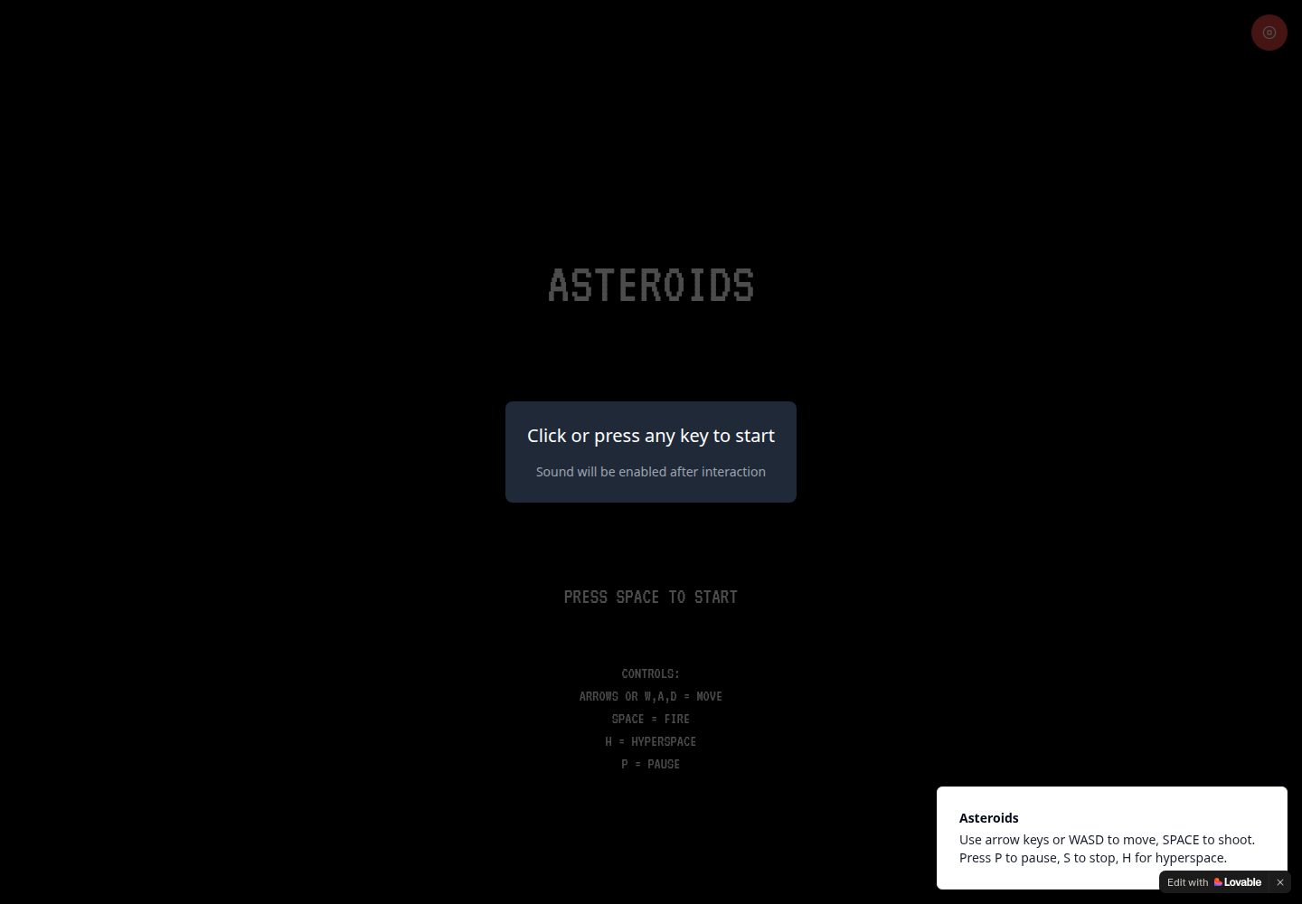 Asteroids public website screenshot