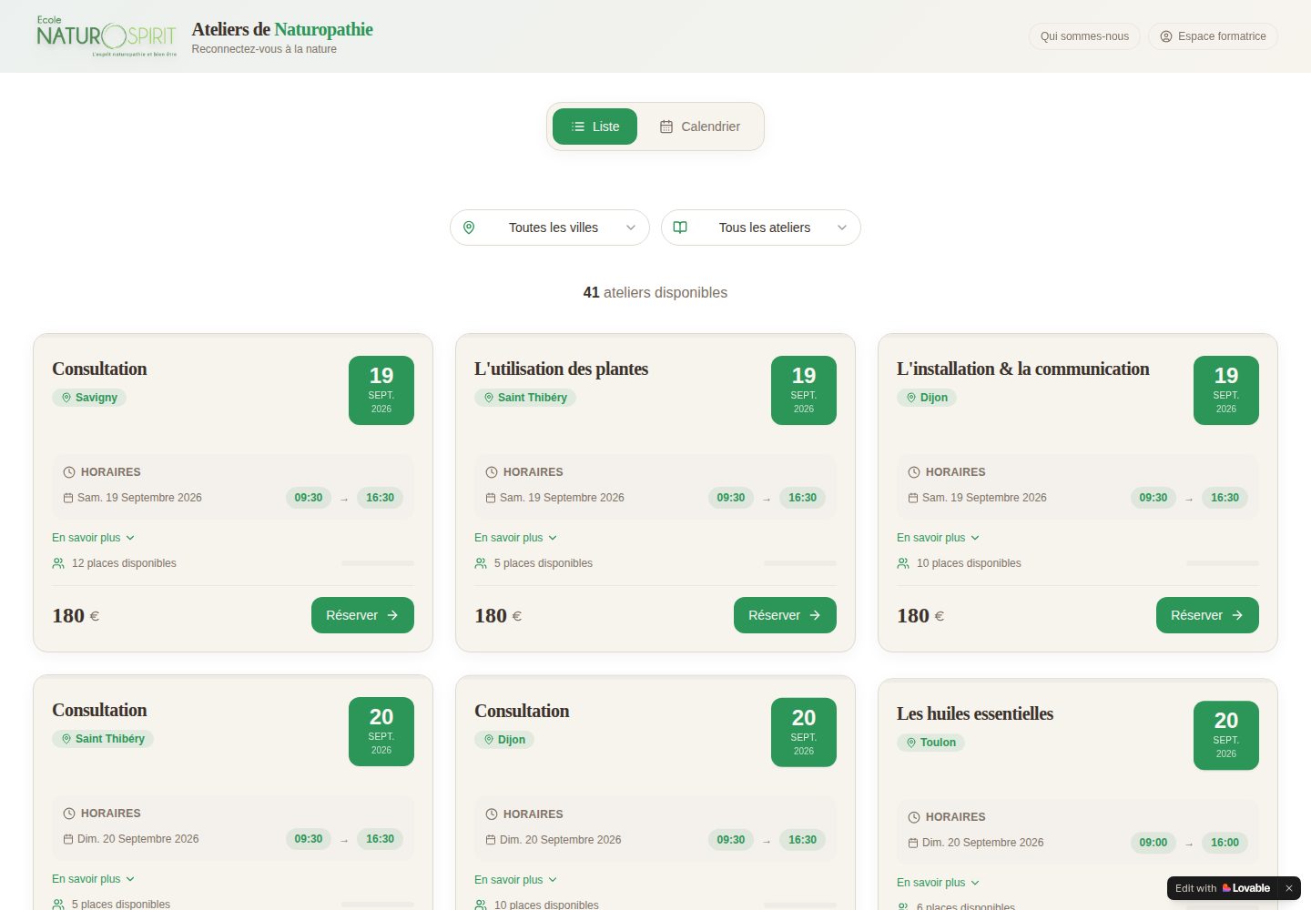 Ateliers de Naturopathie public website screenshot