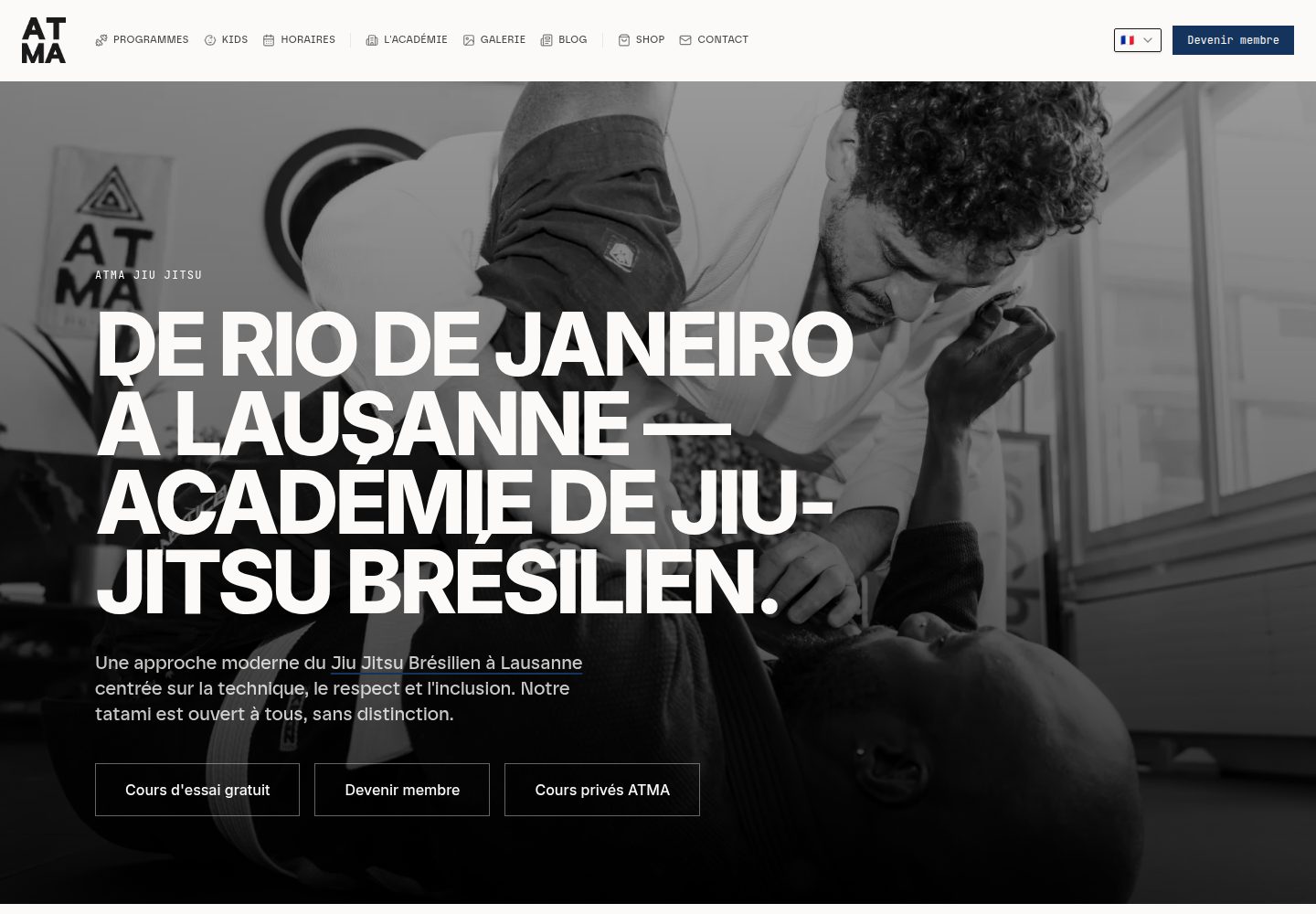 ATMA Jiu Jitsu public website screenshot