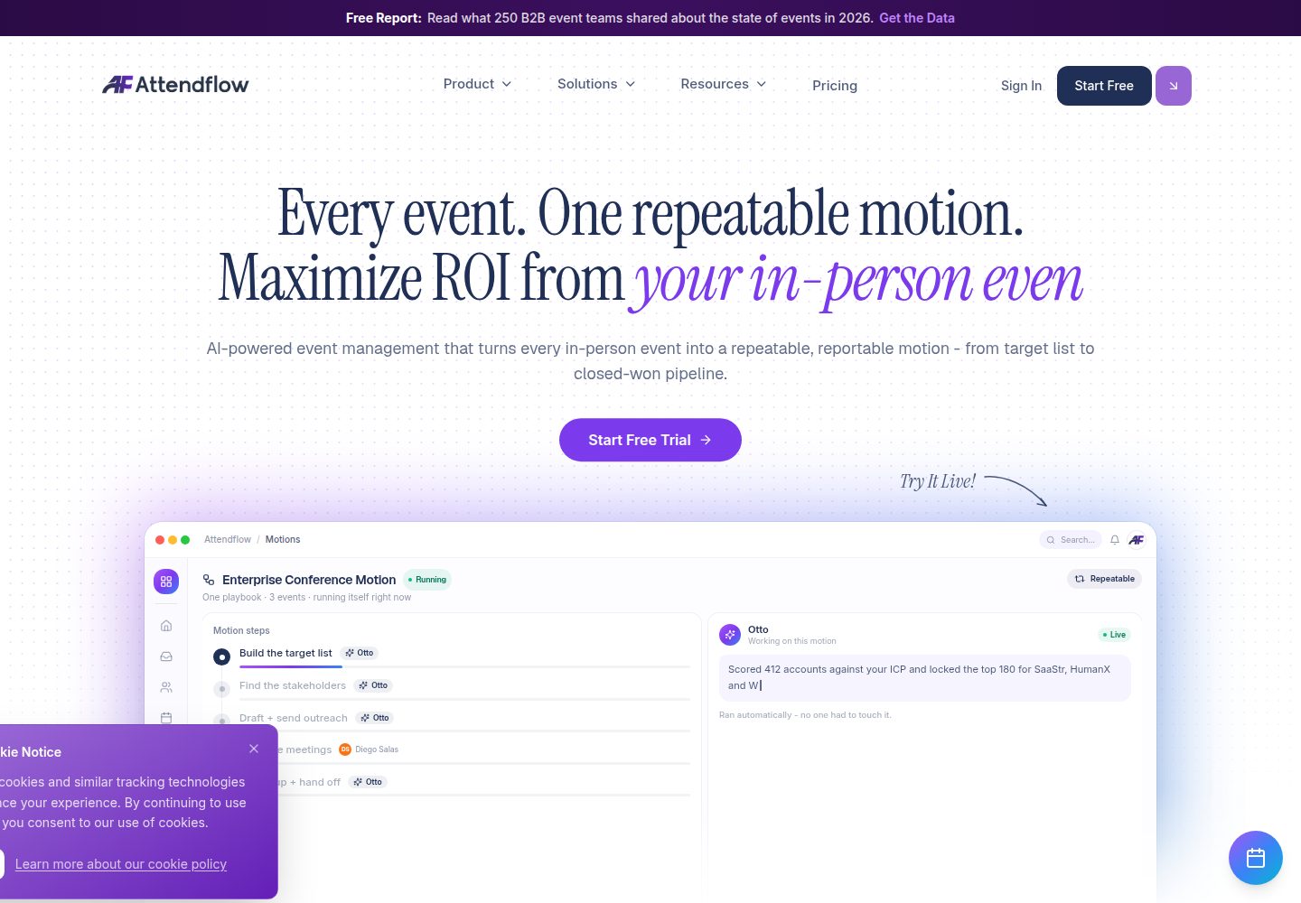 Attendflow public website screenshot