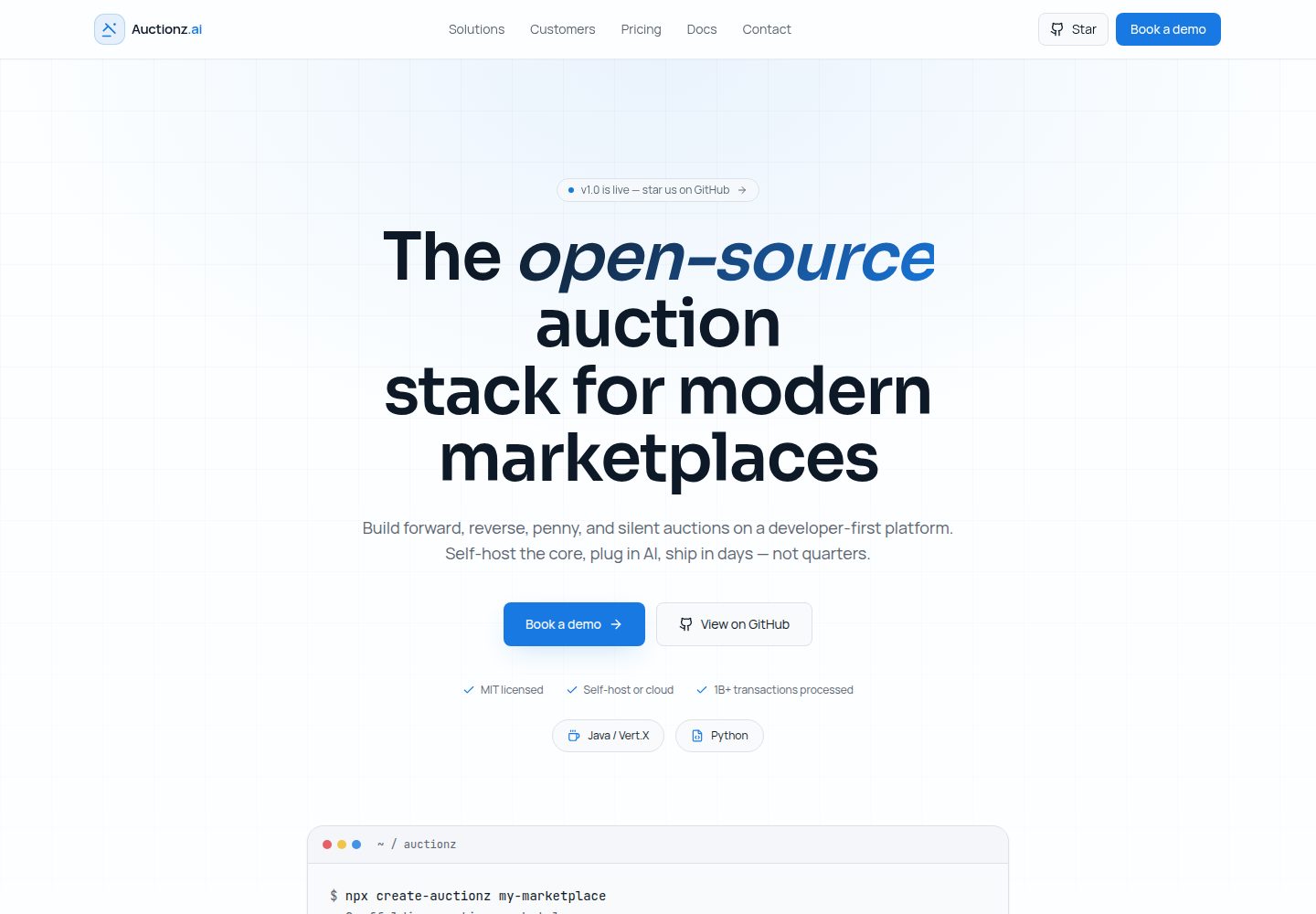 Auctionz.ai public website screenshot