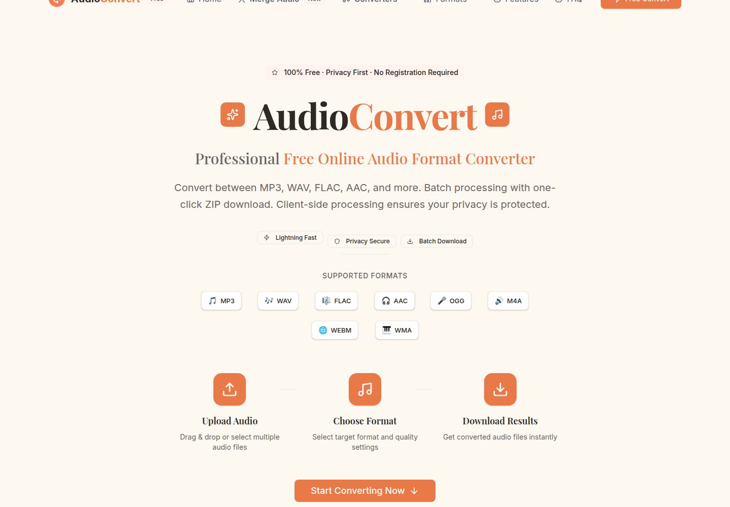 AudioConvert public website screenshot