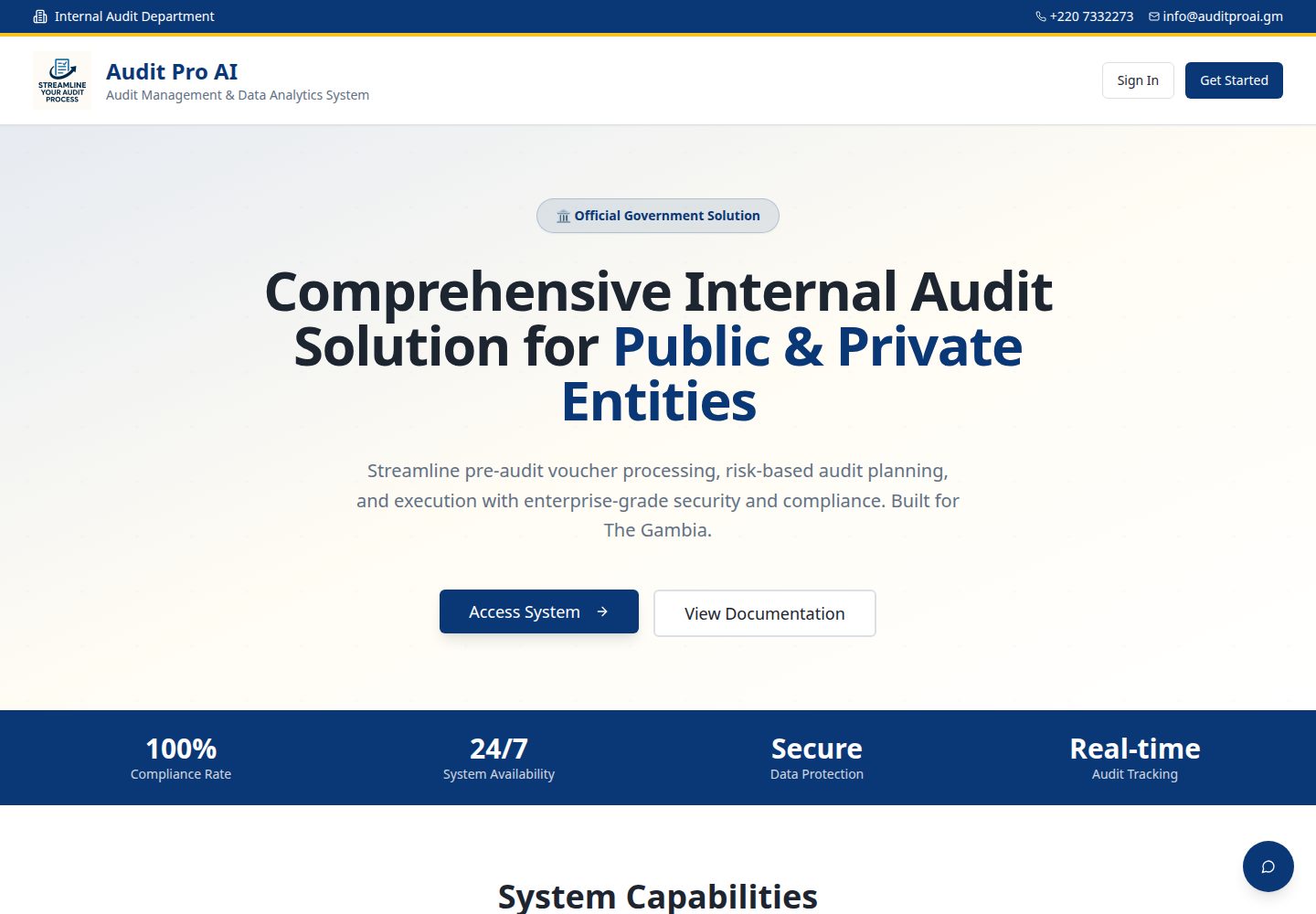 Audit Pro AI public website screenshot