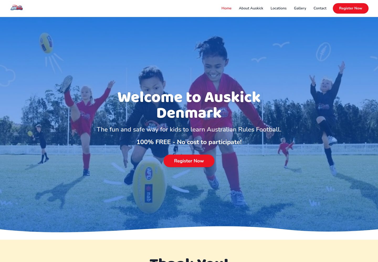 Auskick Denmark public website screenshot