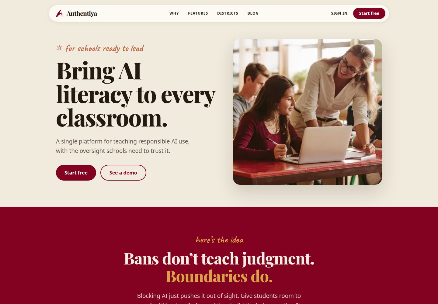 Authentiya public website screenshot