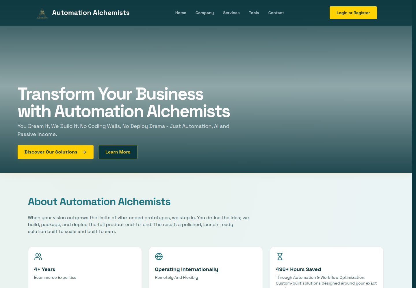 Automation Alchemists public website screenshot
