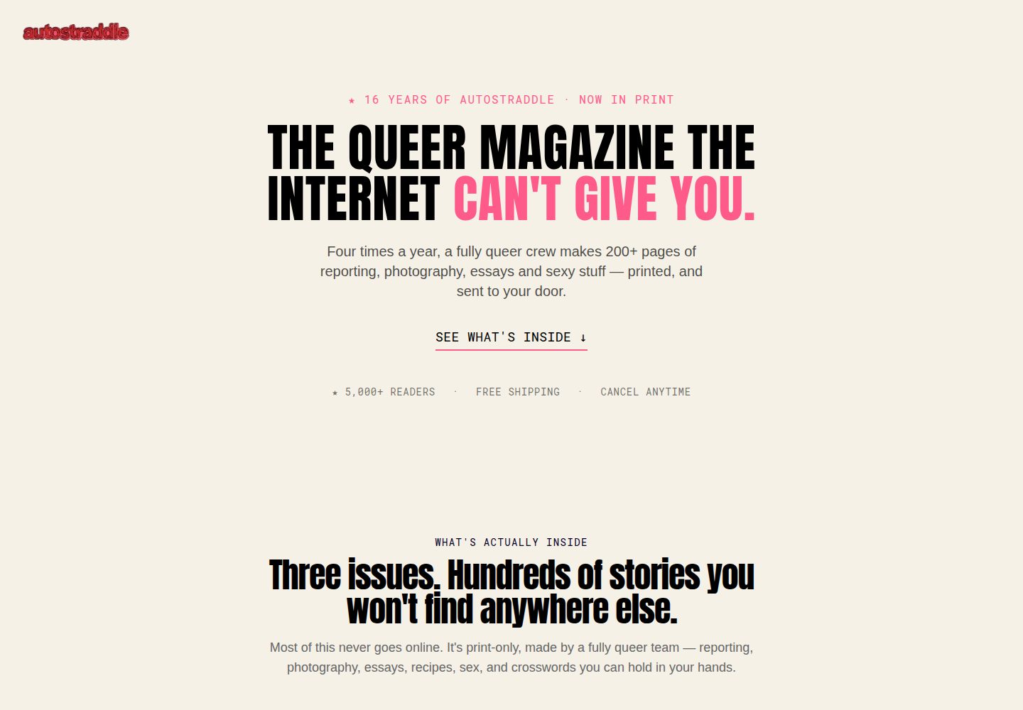 Autostraddle Print Magazine public website screenshot