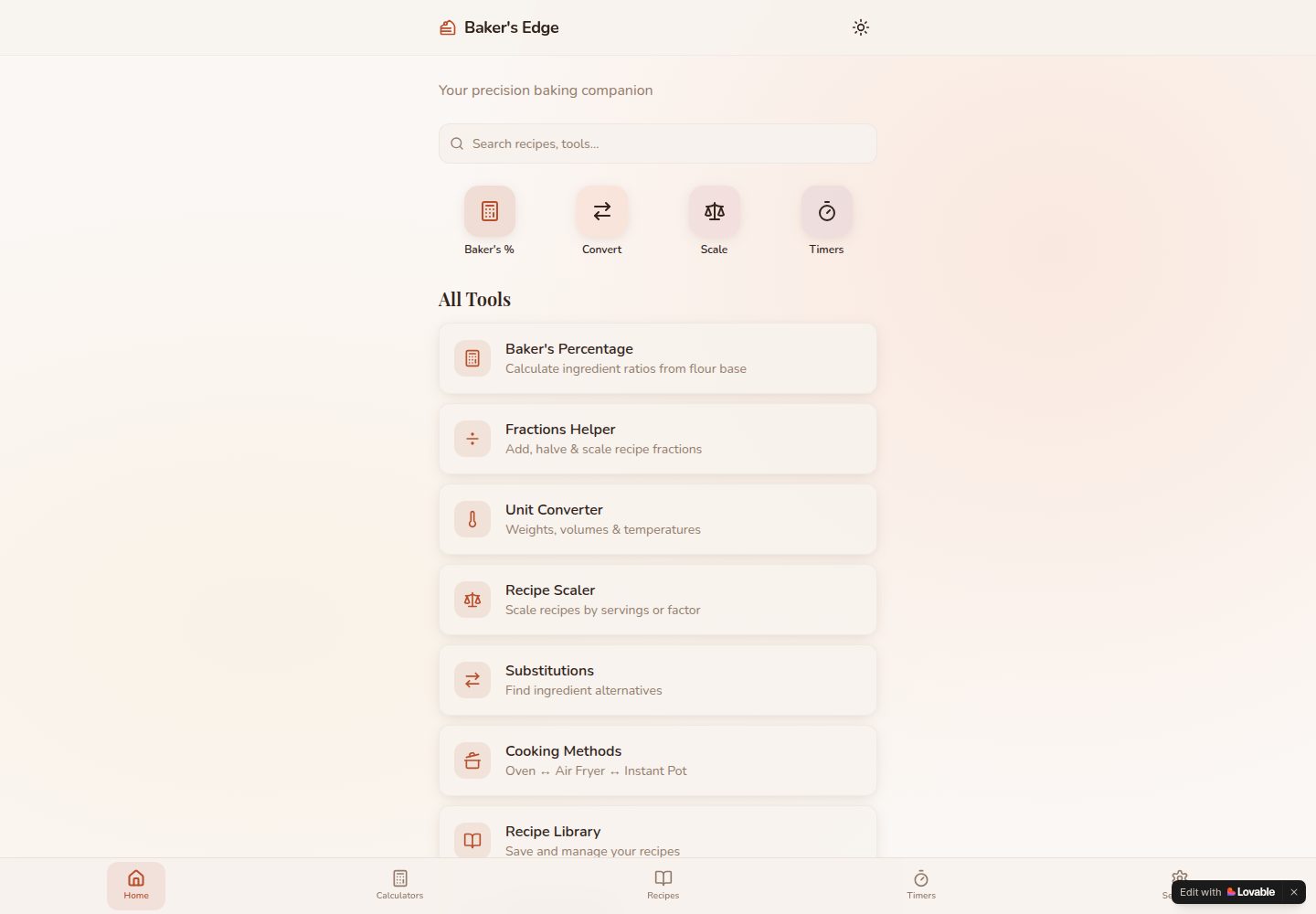 Baker's Edge public website screenshot