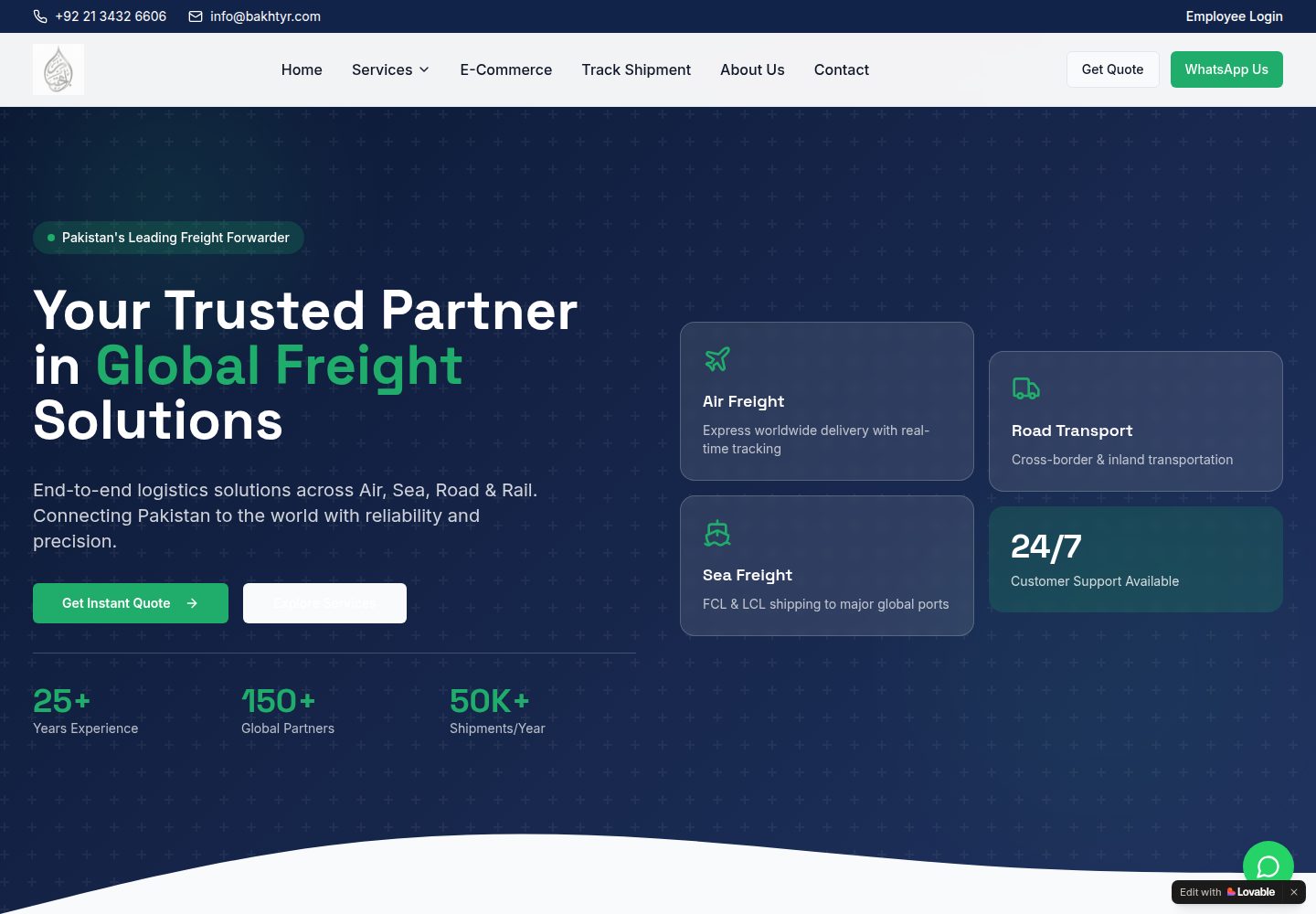 Bakhtyr Global Logistics public website screenshot