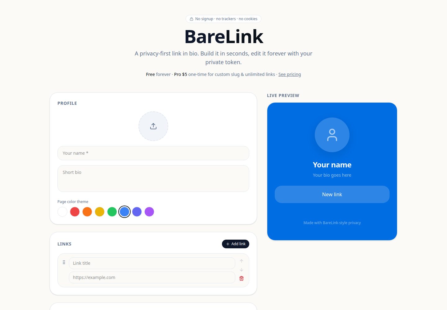 BareLink public website screenshot