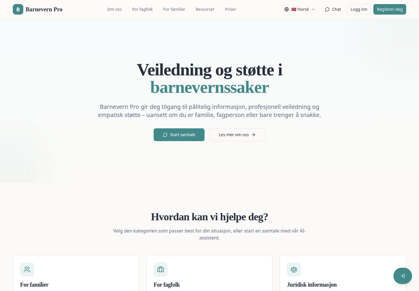 Barnevern Pro public website screenshot