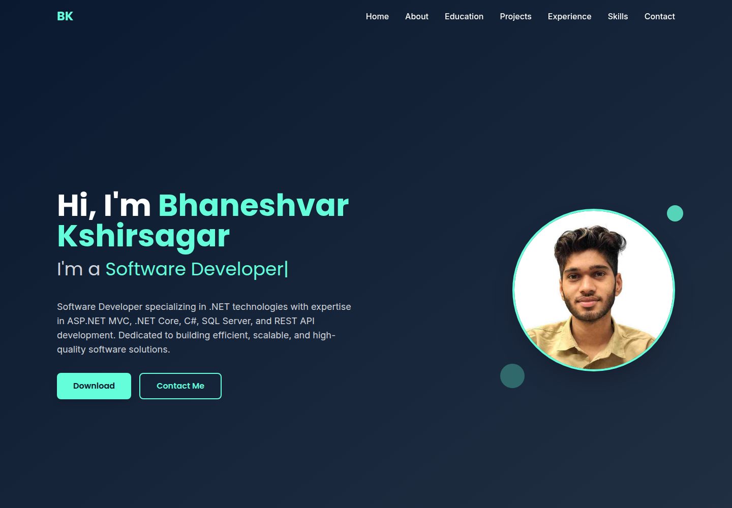 Bhaneshvar Kshirsagar public website screenshot