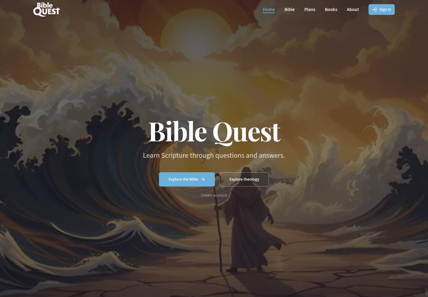 Bible Quest public website screenshot