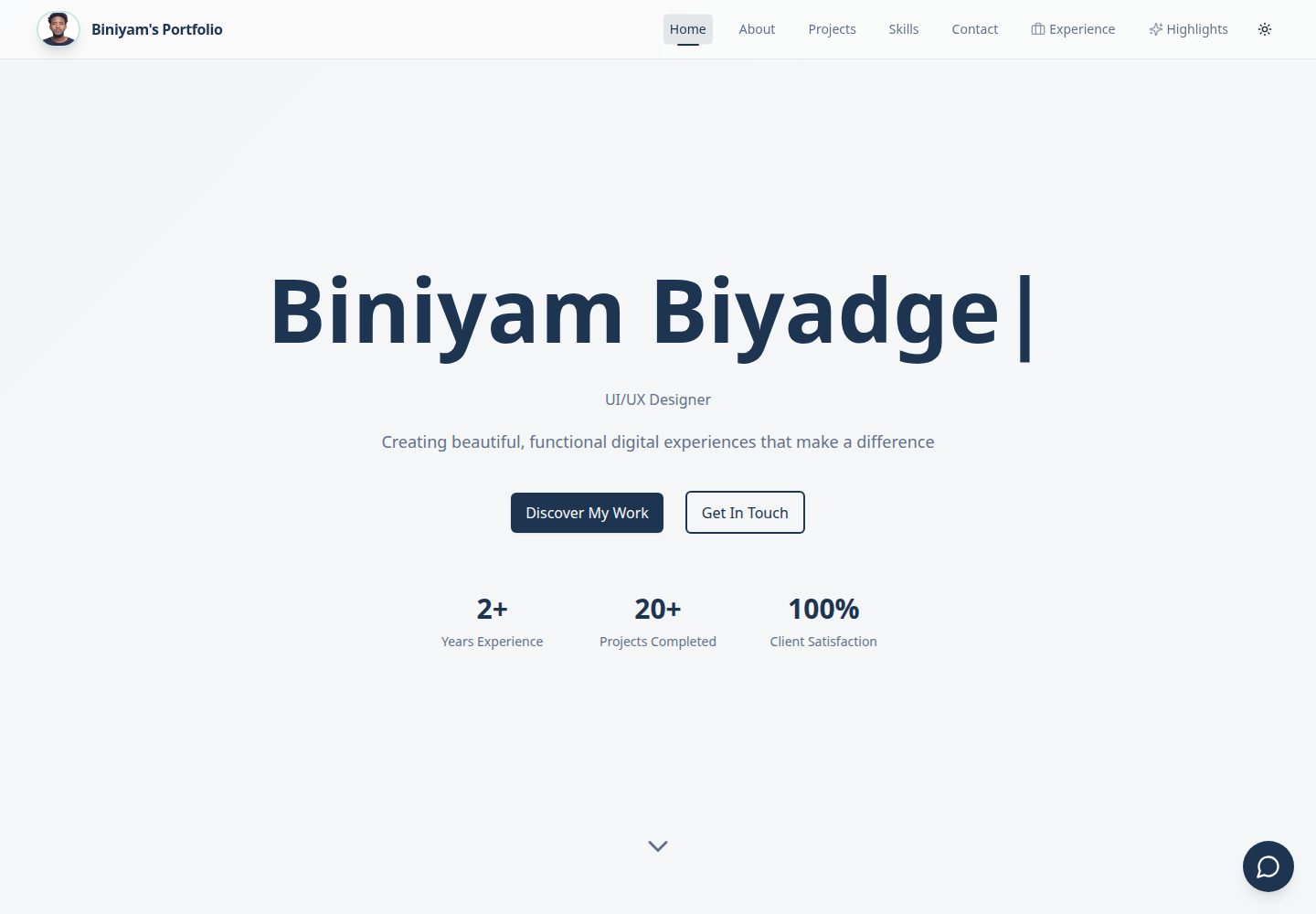 Biniyam's Portfolio public website screenshot